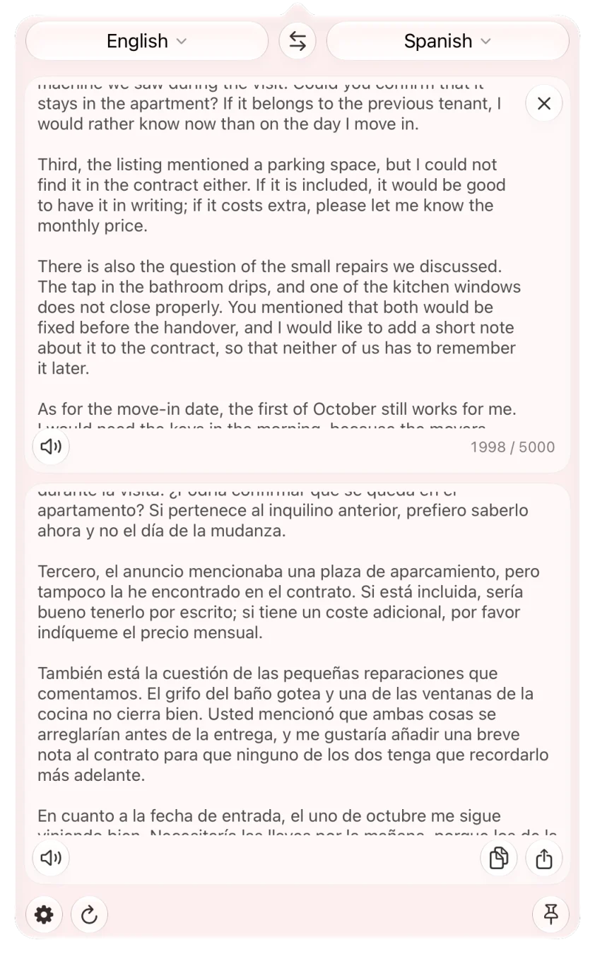 Synced panes: the original above, the translation below, each scrolled to the same paragraph